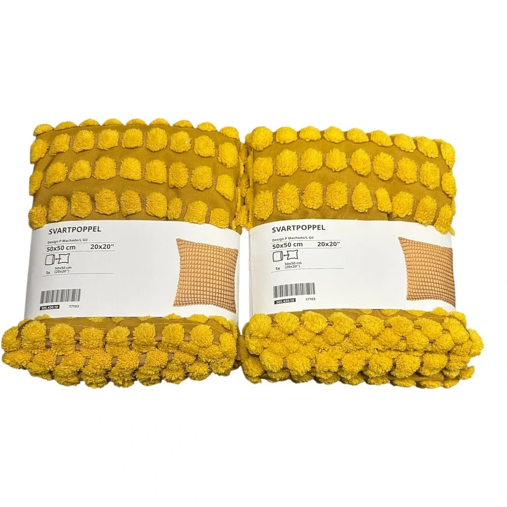 IKEA SVARTPOPEL Cushion Covers 20x20 Mustard Yellow Pom Pom Pillow‎ Set of 2